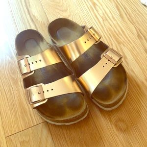 Birkenstock Arizona sandals in rose gold